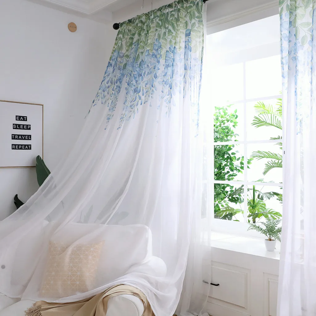 Home Furniture Diy Leaves Sheer Curtain Tulle Window Treatment