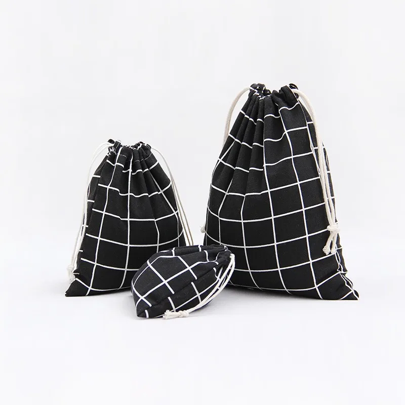 1 шт. простой сетчатый хлопковый льняной тканевый мешок для сбора пыли одежда дорожная сумка для хранения портативный органайзер для дома Sundry хранение детских игрушек сумки - Цвет: Черный