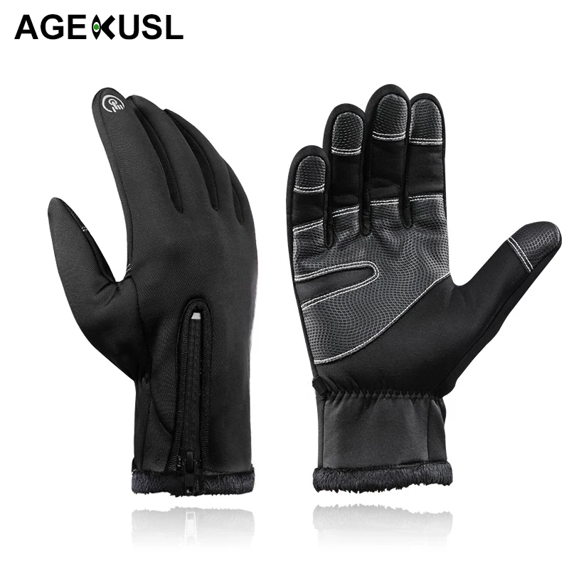 AGEKUSL Men Waterproof Cycling Gloves Thermal Winter Sport Bicycle Bike