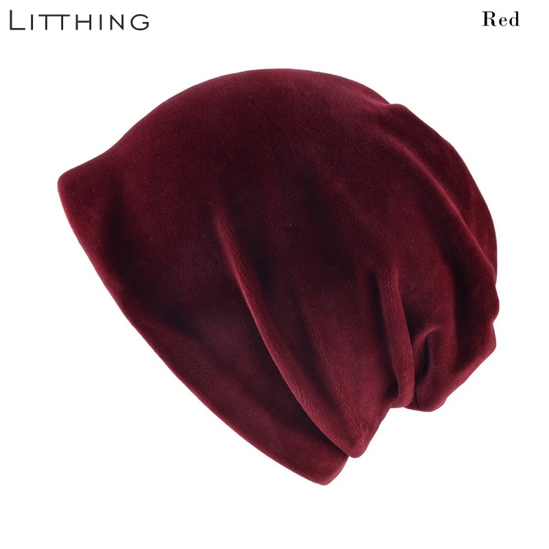 LITTHING 2018 для женщин Skullies теплый вязаный флис внутри Новая мода громоздкая шапочка бархат Skullies шапки осень зима для женщин шляпа