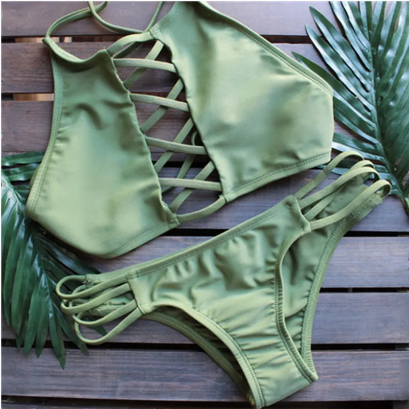 

Sexy High Waist Bikini Swimwear Women Swimsuit Push Up Bikinis Bathing Suit Bandage Bikinis Summer Beach Wear Dropshopping 2019