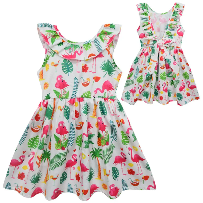 

2019 New Summer Baby Girls Dress Kids Cotton Flamingo Print Sleeveless Princess Dresses
