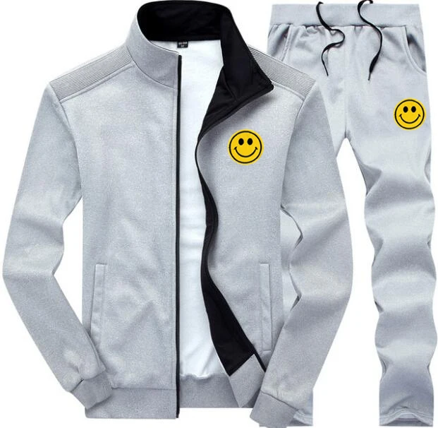 

Men Zipper Gym TrackSuit Sport Jacket Zipper Suit Set Trousers Pants Jogger sweat smail face