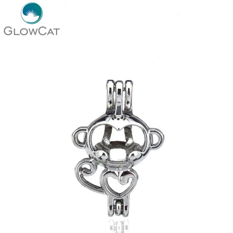 

K70 10X/lot Silver Alloy Heart Monkey Oysters Pearl Cage Pendant Essential Oil Diffuser Locket Girls