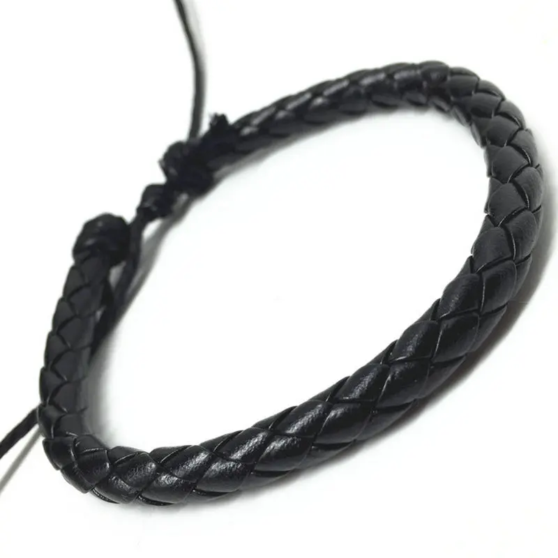 

New Trendy Fashion Handmade Punk Vintage Weave Cuff Wrap Black Leather Bracelets For Women Men Jewelry Accessories