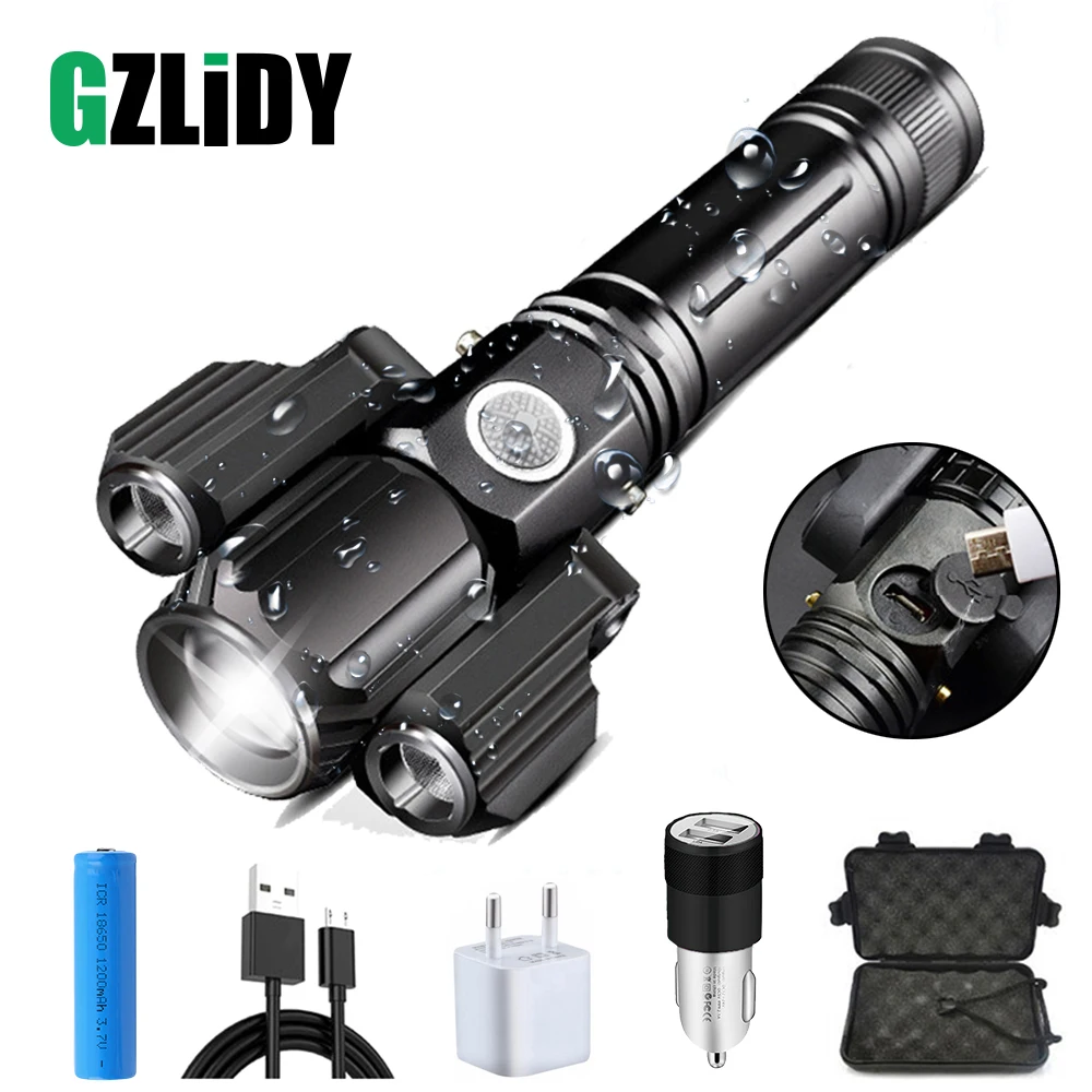 

Deformable LED Flashlight Super bright Torch 1T6+2XPE Zoomable 4 lighting modes Powered by 18650 battery For camping, hunting