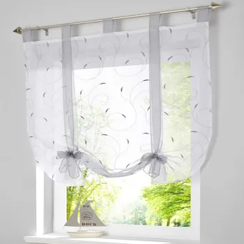 

Free shipping new arrival Embroidered tab top Sheer kitchen door window curtain patchwork liftering roman blinds