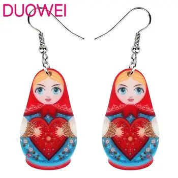 

Bonsny Acrylic Red Love Heart Russian Doll Earrings Dangle Drop Fashion Jewelry For Women Girls Lovers Charm Gift Accessories