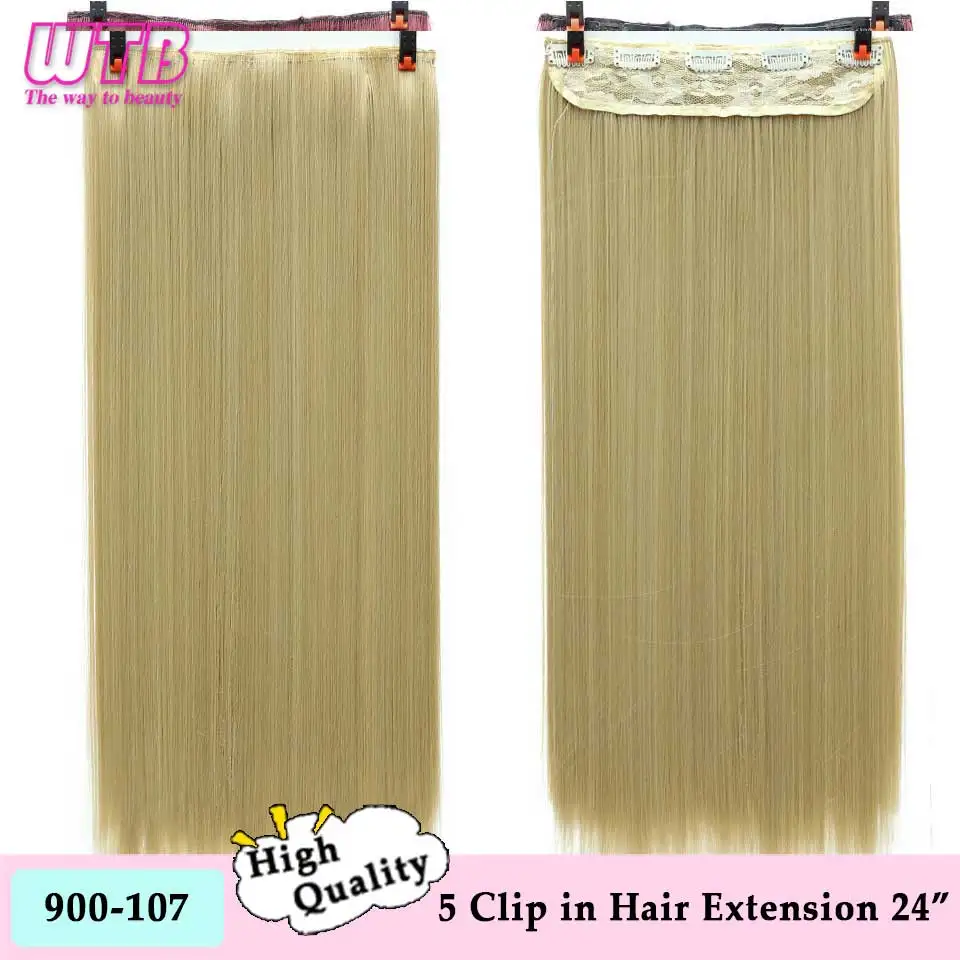 WTB 5 клипс/шт. Длинные прямые волосы для наращивания 24 дюймов длинные высокие температуры синтетические поддельные волосы для женщин - Цвет: 107