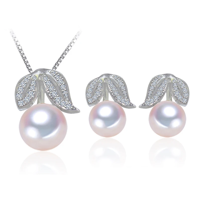 

RUNZHUQIYUAN 2017 natural freshwater pearl set pendant neckalce stud earrings 925 sterling Silver jewelry For Women wedding