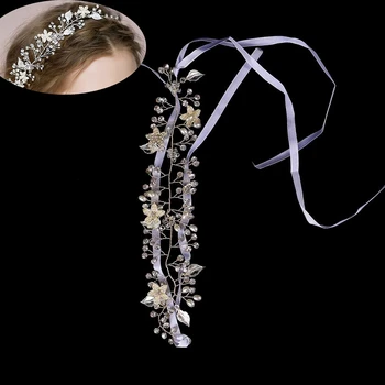 

Romantic Crystal Bride Hairbands Imitation Pearl White Leaf Flower Headbands Tiara Wedding Exquisite Hair Jewelry
