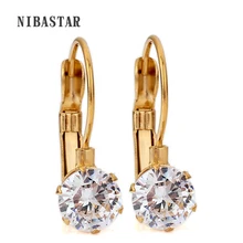 Brincos stud de cristal de aço inoxidável, para mulheres, cor dourada, zircônio, festa, casamento, joias, dropship