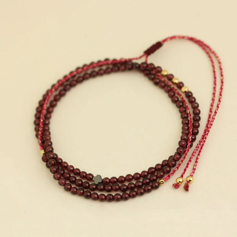 

Natural Red String Garnet Bracelet For Women Multi Circles Adjustable Wrap Beaded Bracelet With Cross Charm Handmade Spike