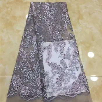 

New French Nigerian sequins net lace,African tulle mesh Sequence lace fabric high quality for wedding dress 5yards/lot grey(FJ-3