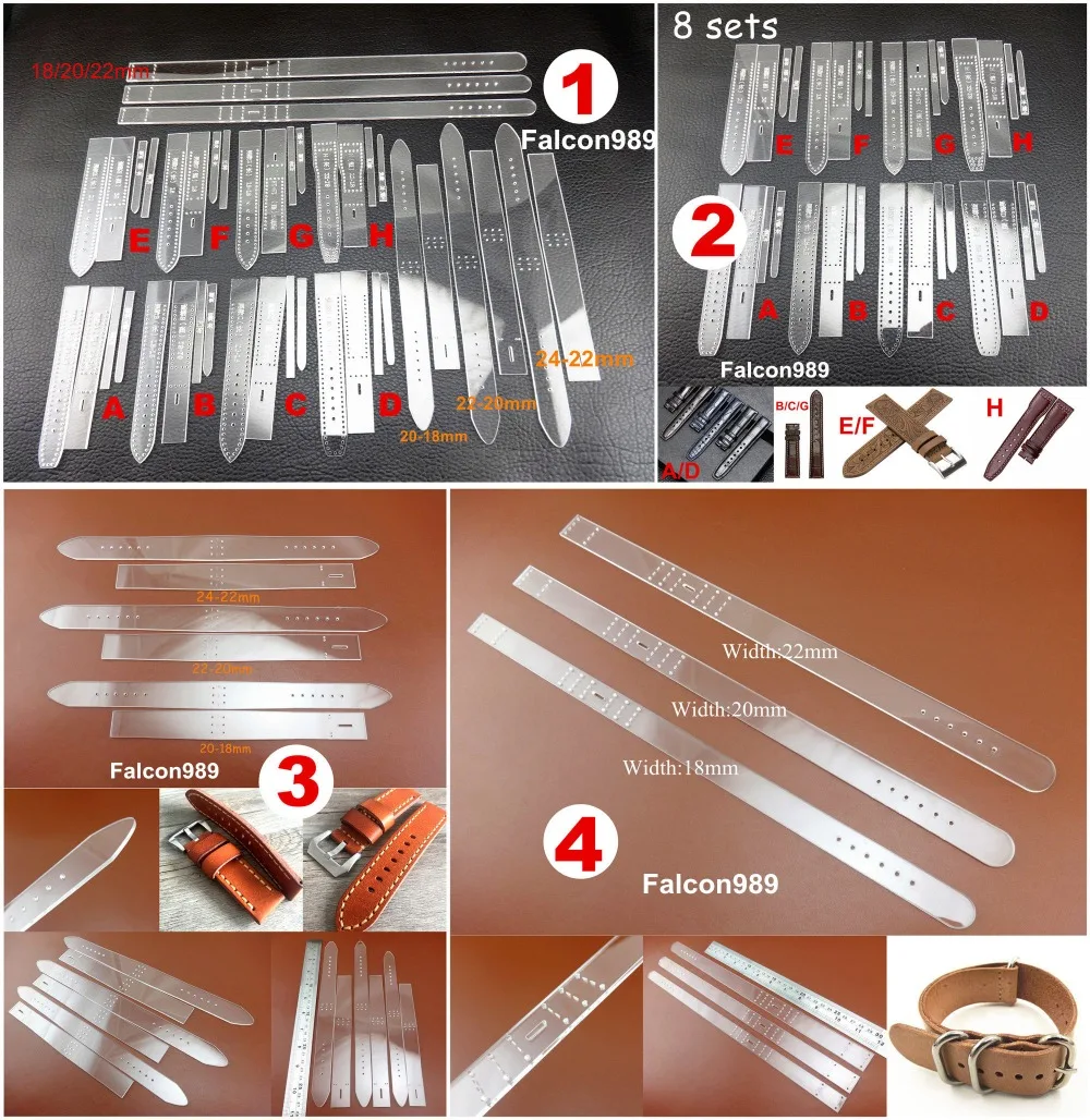 

4kinds Leather Craft Acrylic Perspex Watch Strap Band Stencil Template Tool Set Sewing Carving Stitching Stamping Knife Cutter