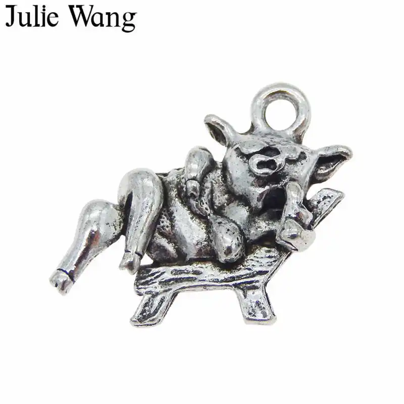 Julie Wang 10PCS Antique Silver Cartoon Cow lying In Chair Animal Charms For Necklace Pendant Bracelet Jewelry Making Accessory Julie Wang 10PCS Antique Silver Cartoon Cow lying In Chair Animal Charms For Necklace Pendant Bracelet Jewelry Making Accessory
