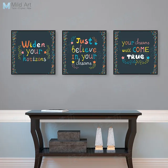 Triptychon Moderne Bunte Motivations Typografie Leben Zitate A4
