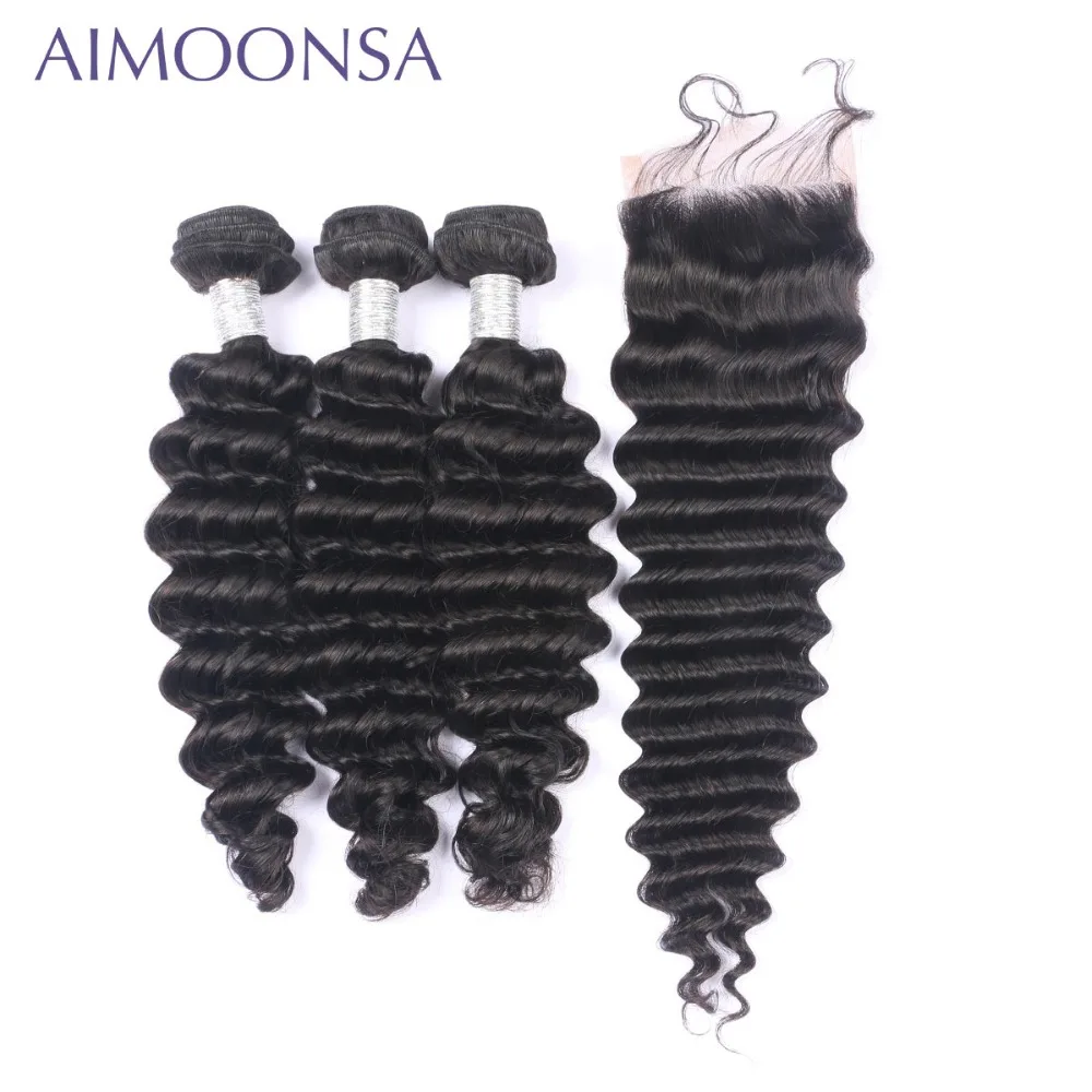 Brazilian Human Hair Bundles With Closure Deep Wave Lace Closure With 3 Bundles Natural Color Remy Hair Extensions Brazilian Human Hair Bundles With Closure Deep Wave Lace Closure With 3 Bundles Natural Color Remy Hair Extensions