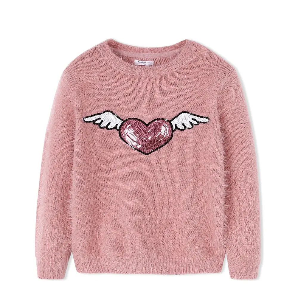 Детская Свитера для девочек осень-зима новые симпатичные, с перьями Пряжа свитер молодой живой джемпер для девочек свитера для детей с рисунком - Цвет: Pink