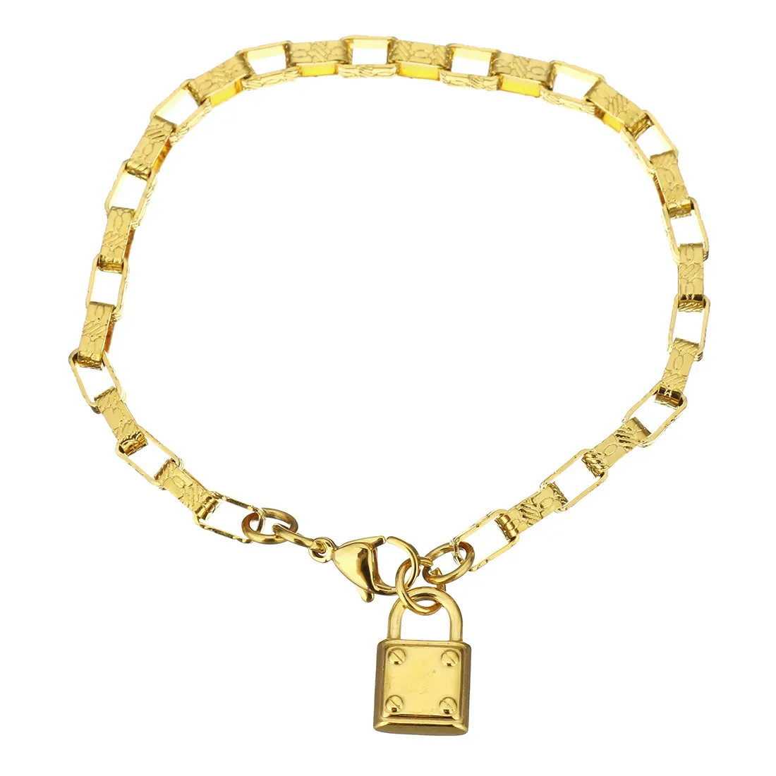 Stainless Steel Jewelry Bracelet Lock Gold Color Plated Charm Rectangle Chain For Woman Sold Per Approx 7.5 Inch Strand | Украшения и