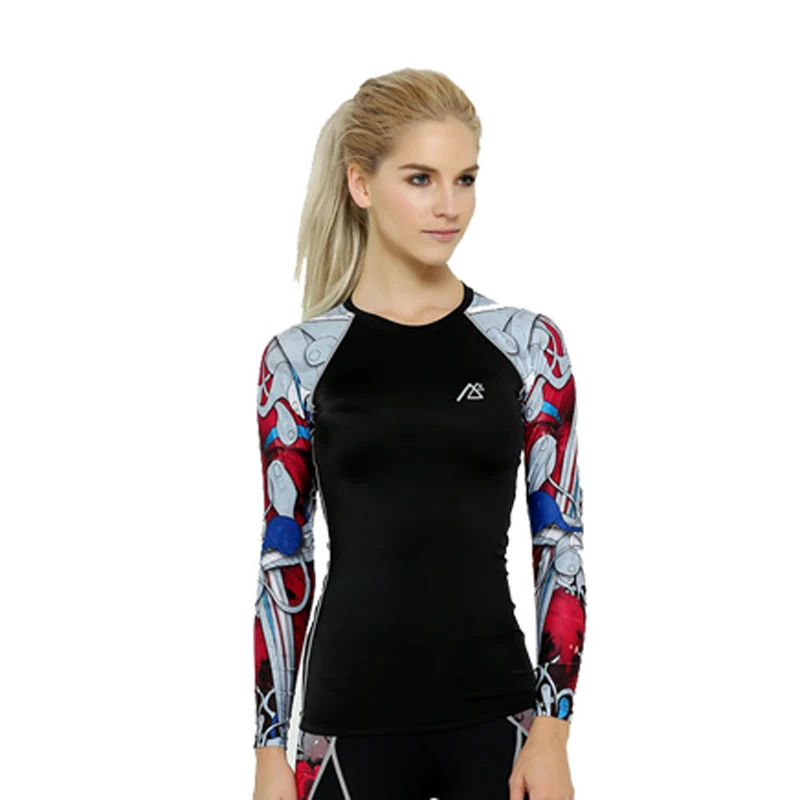 Women Compression T shirt Long Sleeve 3D Print Tee Female Casual Weight