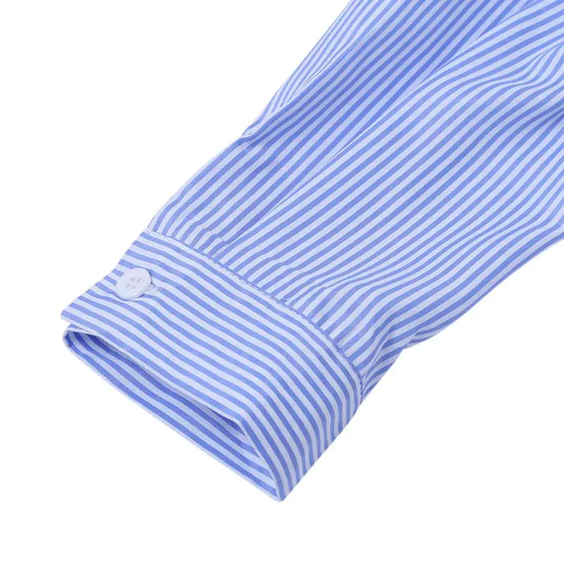 Женская Длинная блузка с вышивкой, синяя и белая полосатая рубашка с длинным рукавом и вышивкой