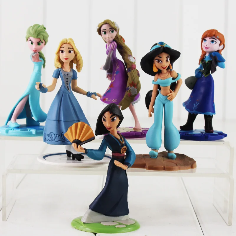 

6Pcs/Lot Princess Mulan Rapunzel Tangled PVC Figure Doll Toy with base