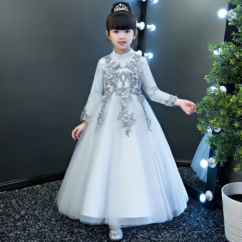 

2017New Autumn Winter long sleeves kids Children Princess Lace dresses for4-13 years Kids Girls Christmas Party Dress Clothes