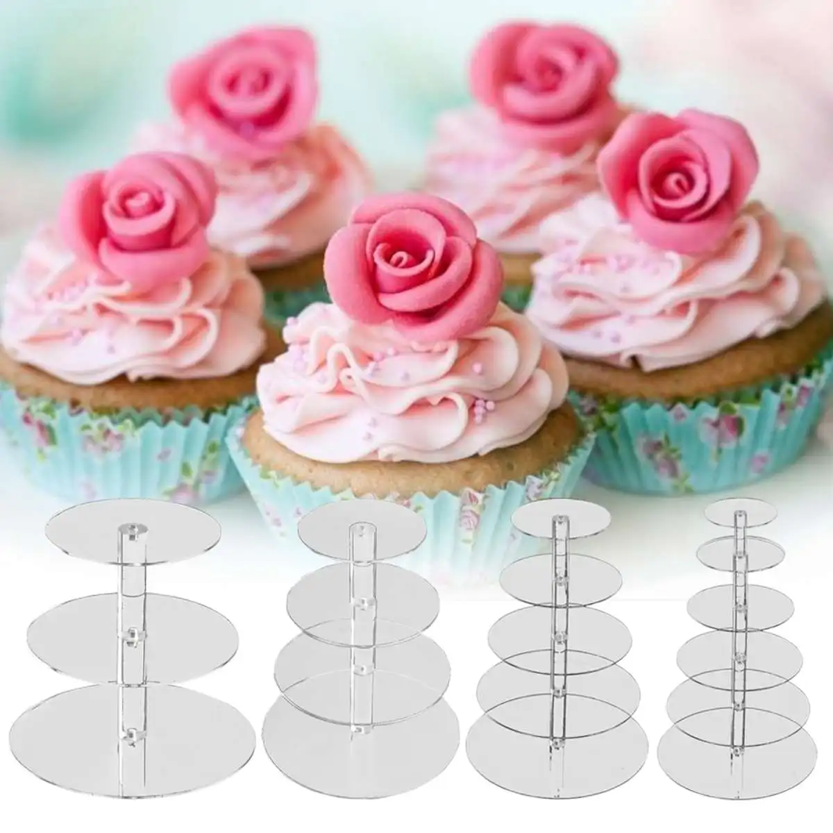 3/4/5/6 Tier Clear White Round Cup Cake Stand Acrylic Cupcake Stand Supplies Display Tower Wedding Birthday Party Decoration