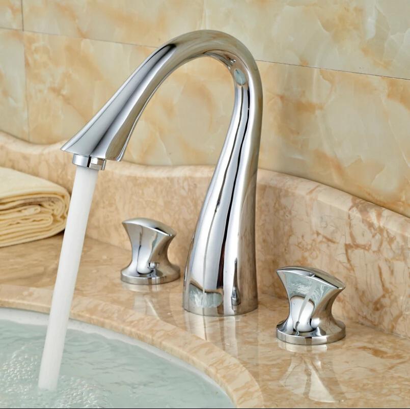 Brand New Waterfall Bathroom Widespread Sink Faucet 3 Holes Dual Handle Basin Mixer Taps Chrome Finish