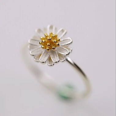 Daisy Cute Rings  Sterling 100% 925 silver Jewelry  Vintage Adjustable rings for women gift