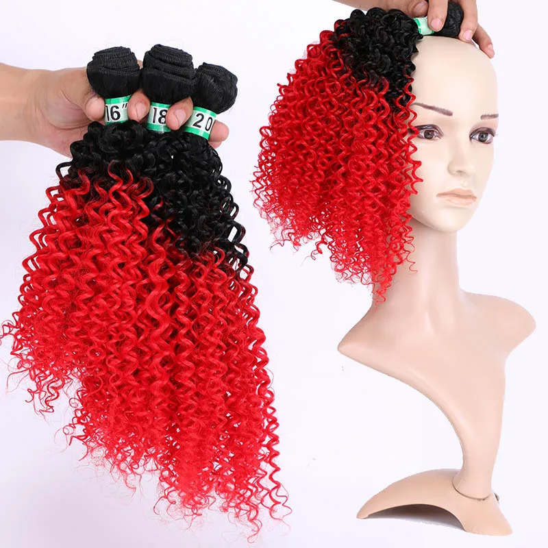 Синтетические Омбре кудрявые пучки вьющихся волос для наращивания 3 шт. один пакет для одной головы волосы ткачество мечта лед - Цвет: T1B/красный