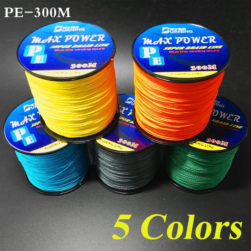 5 couleurs Max Power Super forte 300M 330Yards PE tressé ligne de pêche 4 stands 8LB 10LB 20LB 60LB ligne de pêche Multifilament