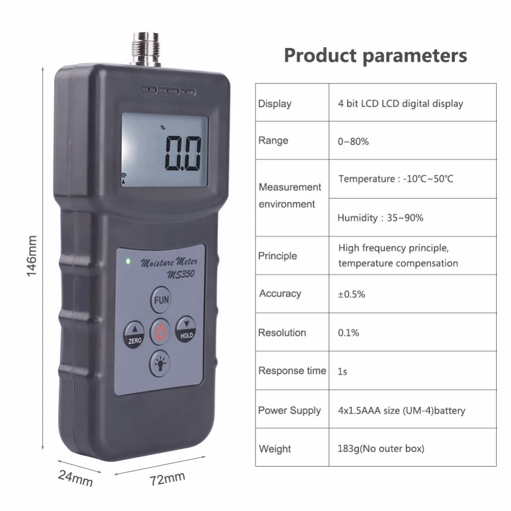 Диапазон измерения 0 80% MS350 Портативный цифровой емкостный Измеритель влажности