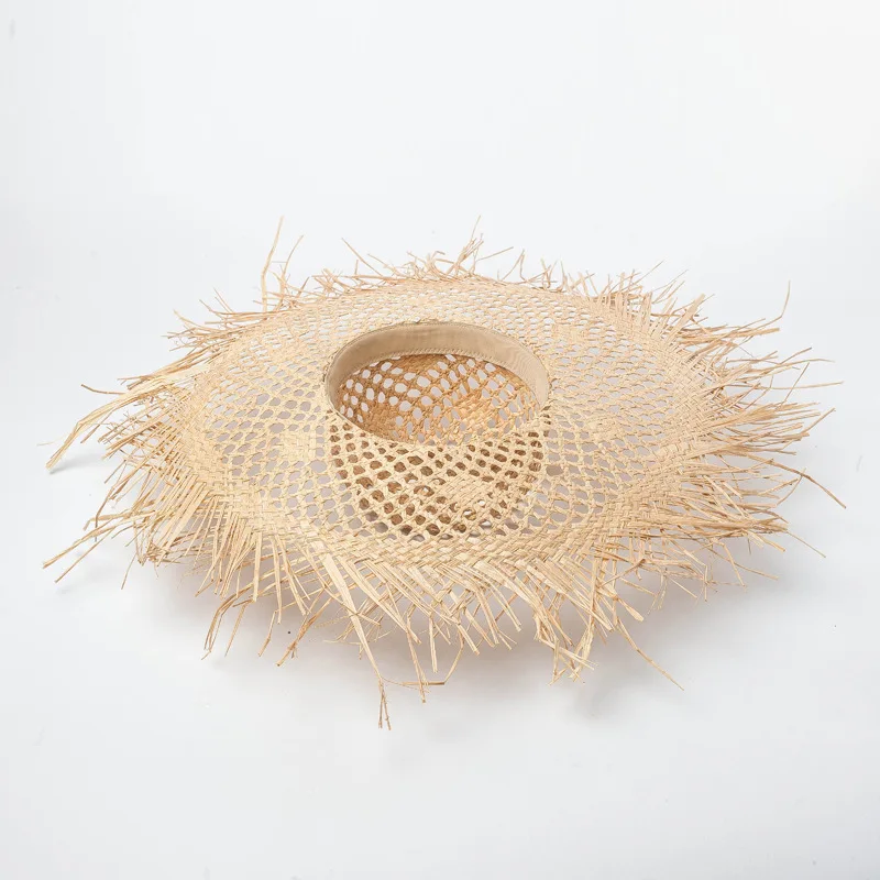 01901-HH7299 Летняя женская пляжная кепка ручной работы из рафии с полым плетением и полями