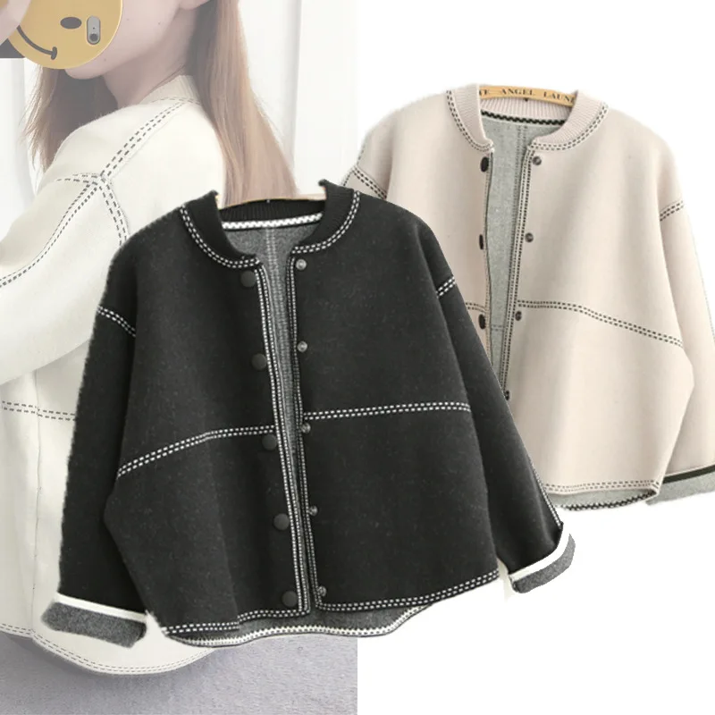 SWYIVY Woman Jacket Coat Knitwear Short Design 2018 Autumn Winter Female Warm Outwear Jacket Free Size Lady Leisure Outwear Coat