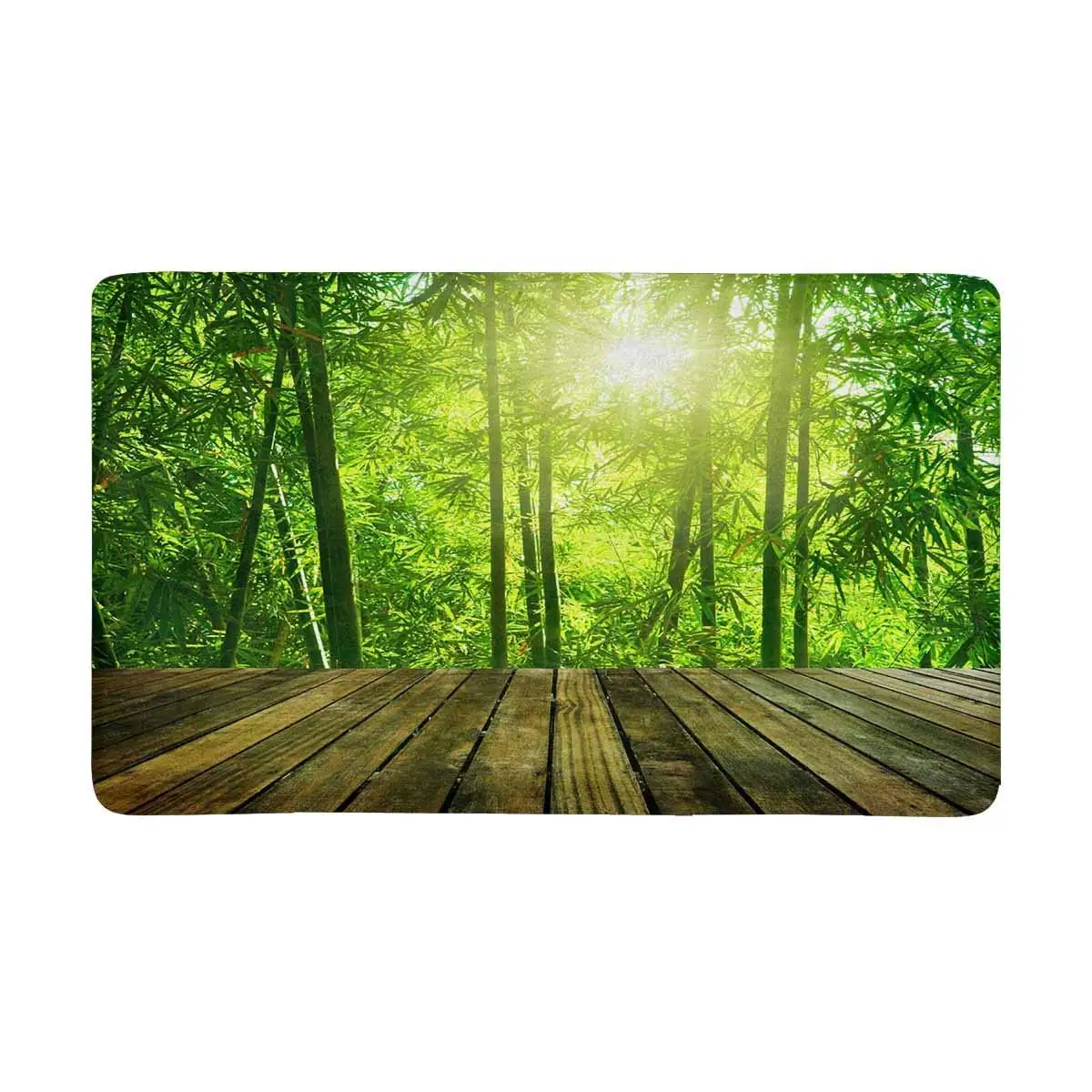 Wooden Platform and Asian Bamboo Forest Doormat Indoor Entrance Rug Floor Mats Shoe Scraper Door Mat Non-Slip Home Decor