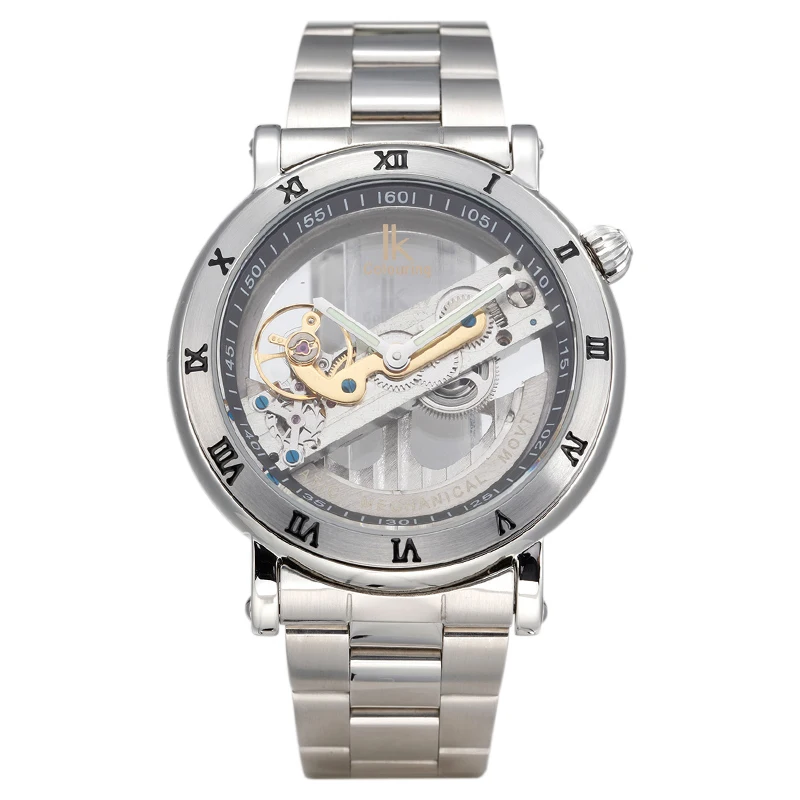 

IK Colouring Automatic Mechanical Watches Men Luxury Genuine Leather Skeleton Hollow Fashion Men Watch 50m Waterproof Clock
