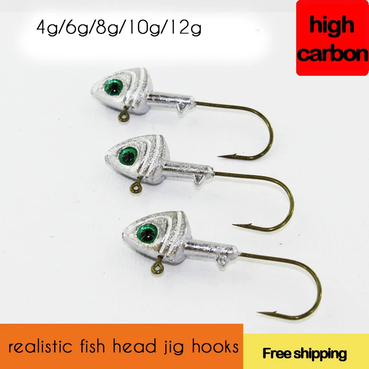 5pcs Lead Jig Head Fishing Hook 4g - 12g 3d Fish Eyes Jig Hooks For Soft Fishing Lure Carbon Steel Fishhooks
