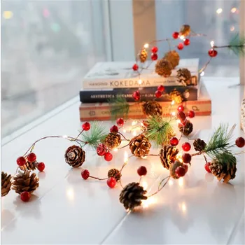 

LED Copper Fairy lights Red berry Christmas Garland Lights Pinecone string lights for Xmas Holiday Tree and Home Decoration