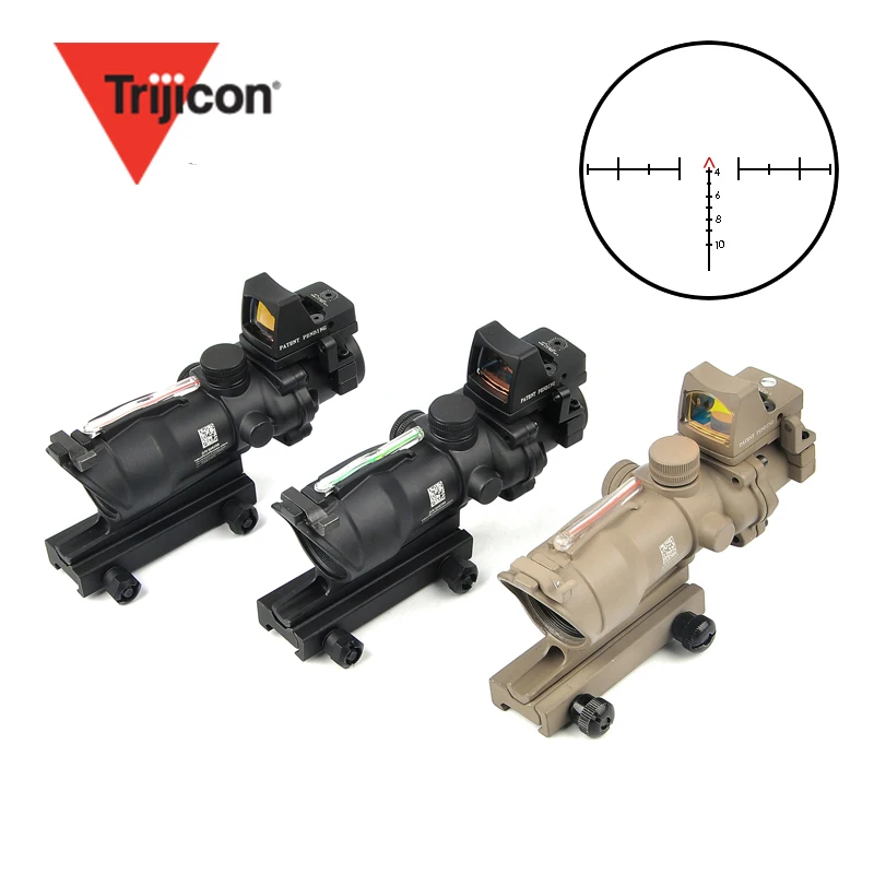 

Trijicon Acog 4x32 Optic Scope Riflescope Cahevron Reticle Fiber Green Red Illuminated Optic Sight With Rmr Mini Red Dot Sight