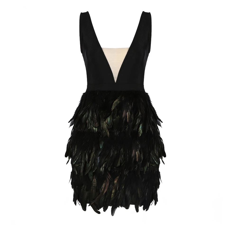 ADYCE-Summer-Women-Bandage-Dress-Vestidos-Verano-2018-Black-Feather-Sexy-Deep-V-Neck-Tank-Clubwear (1)