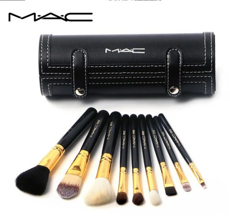 

MAC 9 pcs Makeup brush Makeup Set Powder Foundation Eye shadow Make Up Tools Cosmetics Soft Synthetic Hair With PU Leather Case