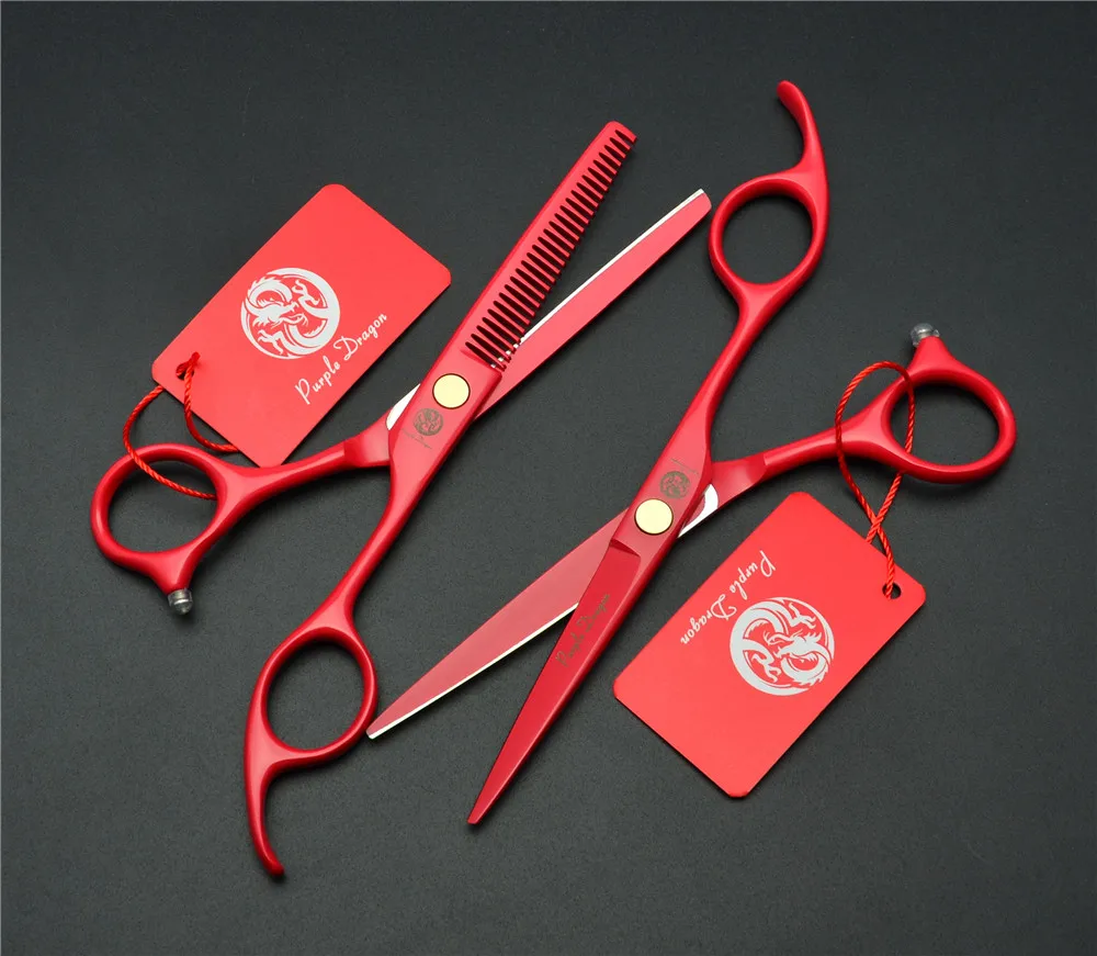 2Pcs 5.5 Inch 16cm Red Professional Human Hair Scissors Hairdressing