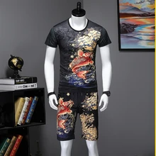 Спортивный костюм с коротким рукавом мужской китайский стиль летний мужской дышащий Повседневный пляжный комплект