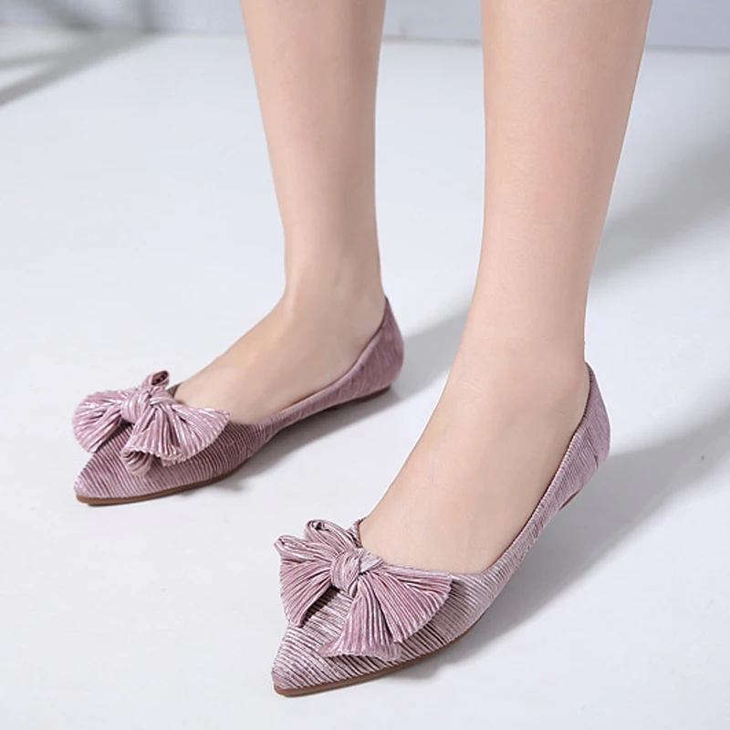 

HEE GRAND Spring Flats Women Butterfly Knot Loafers Slip On Pointed Toe Solid Shoes Ladies Sweet Soft Casual Flat Shoes XWD7106