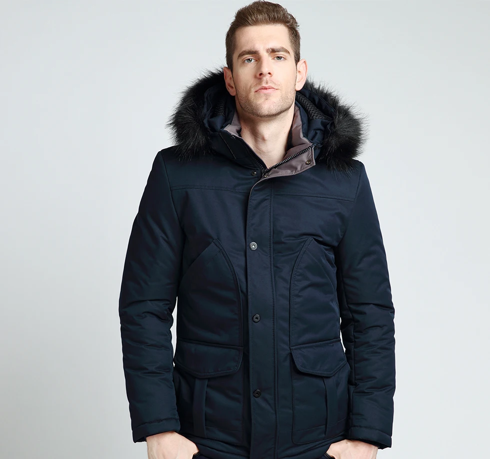 mens padded jacket with fur hood