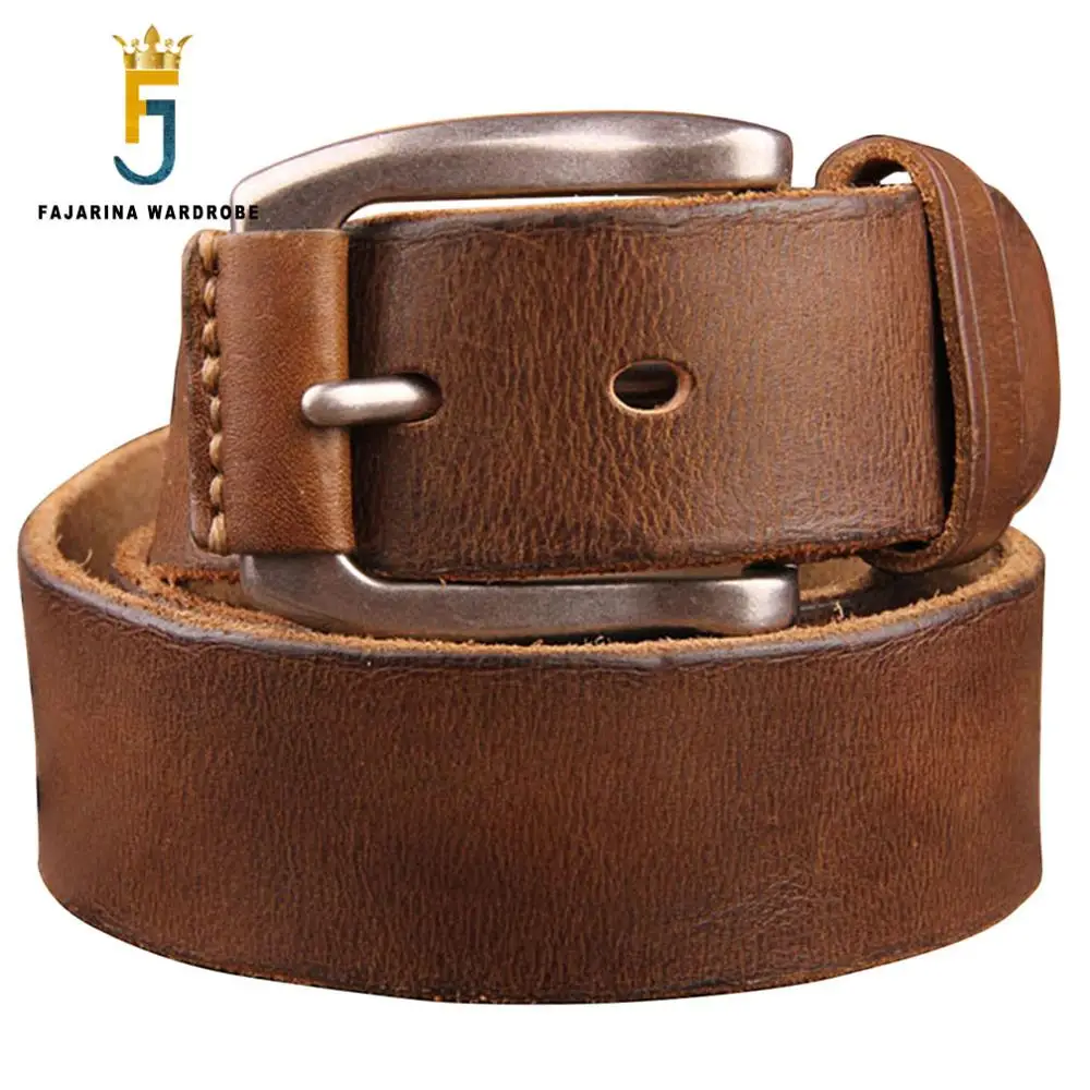 FAJARINA Unique Retro Alloy Buckle Metal Belt Solid Layer Fashion Quality Cow Skin Leather Belt for Men Casual Jeans N17FJ459