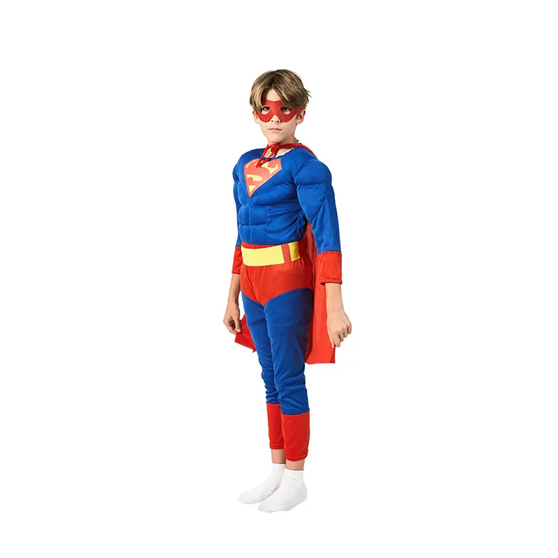Cena Kompletny dziecko klasyczne mięśni Superman kostium chłopcy Halloween Superhero Cosplay Fancy sukienka dla dzieci sukienka na karnawał up