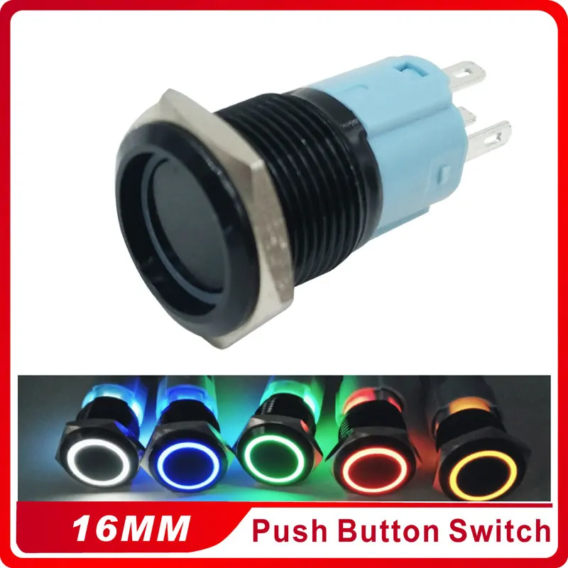 

3V 5V 12V 24V 220V LED Locking 16mm Waterproof Metal Push Button Switch maintained metal switch Latching push button